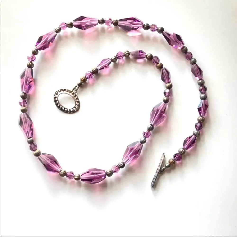 Purple Swarovski Crystal antique silver plated necklace and earrings